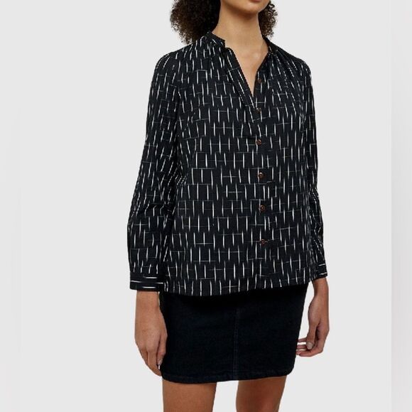 People Tree 100% Organic Cotton Kiara Ikat Blouse Black White Size 8 US - Picture 7 of 7